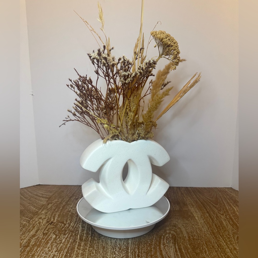 White Decorative Vase with Dried Flowers